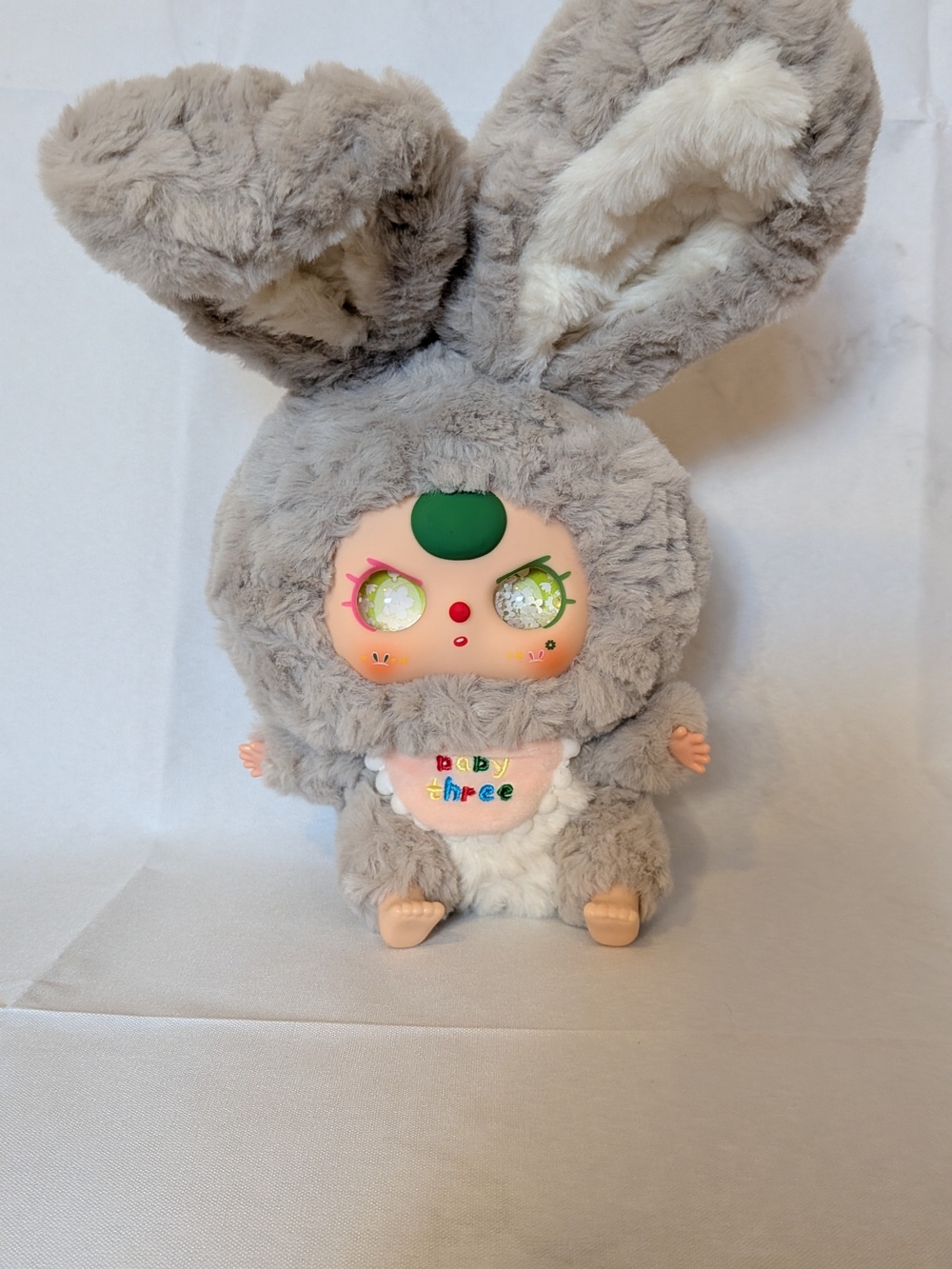 Plush Bunny Doll Keychain - Gray Faux Fur